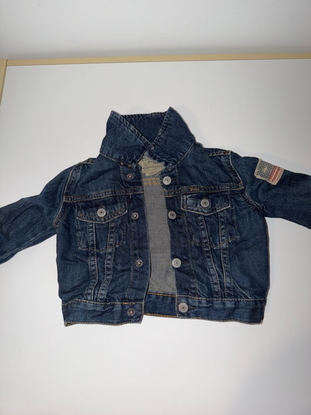 Polo by Ralph Lauren Boys Dark Blue Denim Jacket with Flag Patch